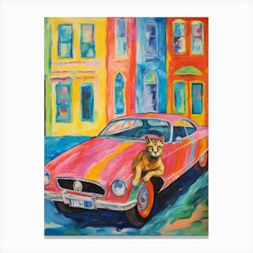 Pontiac Firebird Vintage Car With A Cat, Matisse Style Painting 0 Canvas Print