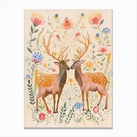 Folksy Floral Animal Drawing Elk 2 Canvas Print