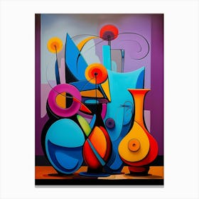 Still Life VI, Avant Garde Abstract Vibrant Painting in Cubism Picasso Style Canvas Print
