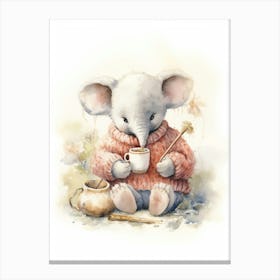 Elephant Painting Knitting Watercolour 1 Canvas Print