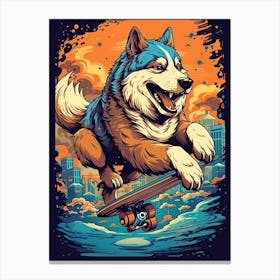 Alaskan Malamute Dog Skateboarding Illustration 2 Canvas Print