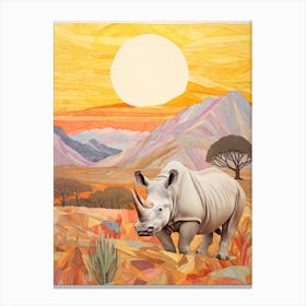 Patchwork Rhino At Sunset Canvas Print