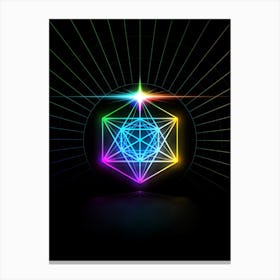 Neon Geometric Glyph in Candy Blue and Pink with Rainbow Sparkle on Black n.0337 Canvas Print