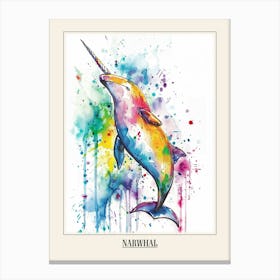Narwhal Colourful Watercolour 1 Poster Canvas Print