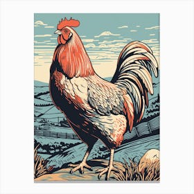 Vintage Bird Linocut Chicken 2 Canvas Print