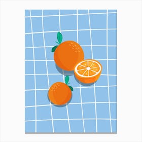 Oranges On A Blue Background Canvas Print