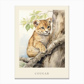 Beatrix Potter Inspired  Animal Watercolour Cougar 2 Canvas Print