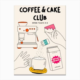 Coffee and Cake Hand Drawn Illustrated Trendy Kitchen Food Art Canvas Print