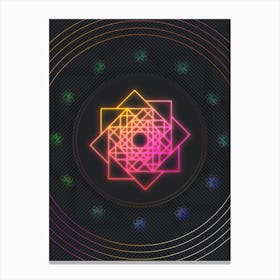 Neon Geometric Glyph in Pink and Yellow Circle Array on Black n.0173 Canvas Print