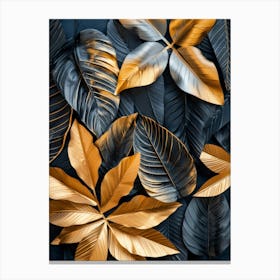 Abstract Gold Leaves On Black Background Canvas Print