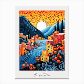 Poster Of Cinque Terre, Italy, Illustration In The Style Of Pop Art 3 Canvas Print