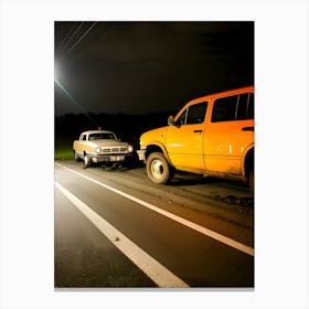 Two Cars On The Road At Night Canvas Print