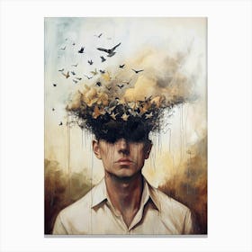 Man With Birds On His Head, Minimalism Canvas Print