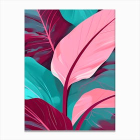 Tropical Leaves vector art, calming tones of Burgundy, pink& teal makes a Perfect Wall decor, 1270 Canvas Print