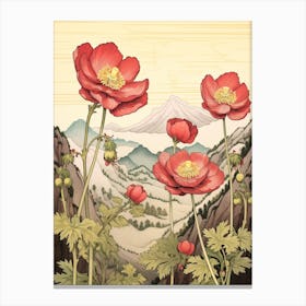 Hanaichige Japanese Anemone Japanese Botanical Illustration Canvas Print
