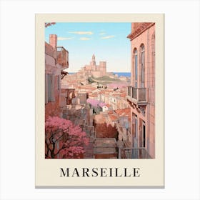 Marseille France 2 Vintage Pink Travel Illustration Poster Canvas Print