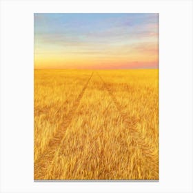 Cut Wheat Tyre Tracks Landscape Canvas Print