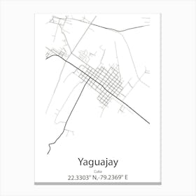 Yaguajay,Cuba Minimalist Map Canvas Print