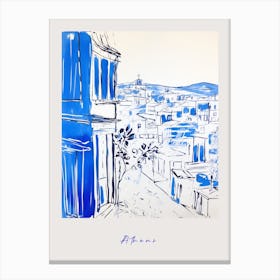Athens Greece 2 Mediterranean Blue Drawing Poster Canvas Print