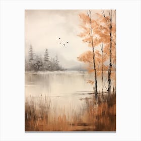 Lake In The Woods In Autumn, Painting 18 Canvas Print