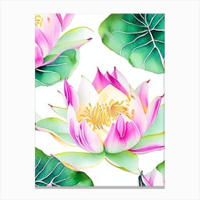 Lotus Flower Pattern Watercolour 4 Canvas Print