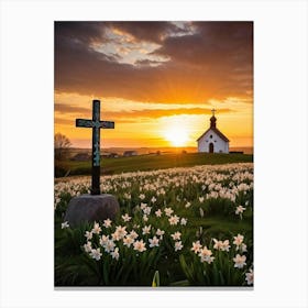 Easter Sunday In A Quaint Village A Hand Painted Cross Amidst A Sea Of Faithful Waving Small Emblem (7) Canvas Print
