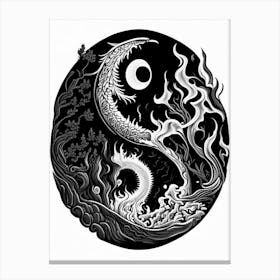 Fire And Water Yin and Yang 1 Linocut Canvas Print