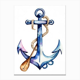 Anchor, Paddle and Rope watercolor painting Canvas Print
