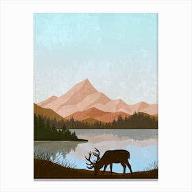 Deer By The Lake Canvas Print