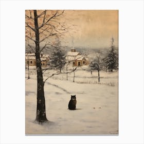 Vintage Winter Animal Painting Vole 2 Canvas Print