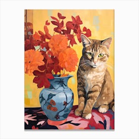 Hydrangea Flower Vase And A Cat, A Painting In The Style Of Matisse 2 Canvas Print