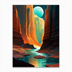 The Grand Canyon ~ River Moon ~ America Travel Adventure Visionary Wall Decor Futuristic Sci-Fi Trippy Surrealism Modern Digital Psychedelic Cubic Fantasy Art Full Moons Stars Mandala Spiritual Fractals Space Vibrant Canvas Print