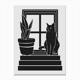 Cat On Window Sill Canvas Print