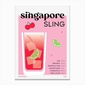 Singapore Sling in Pink Cocktail Recipe Canvas Print