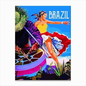 Brazil, Beautiful Dancer On The Beach Canvas Print