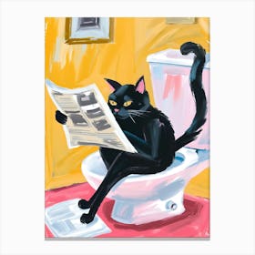 Black Cat Reading Newspaper Canvas Print