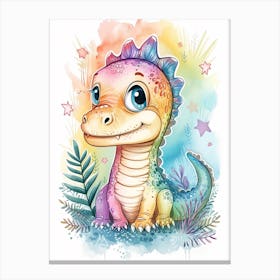 Starry Rainbow Dinosaur At Night 2 Canvas Print