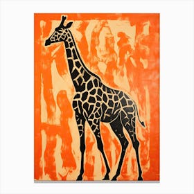 Giraffe, Woodblock Animal  Drawing 5 Canvas Print