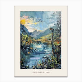 Dinosaur Relaxing By The River Painting Poster Canvas Print
