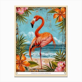 Greater Flamingo Celestun Yucatan Mexico Tropical Illustration 2 Poster Canvas Print