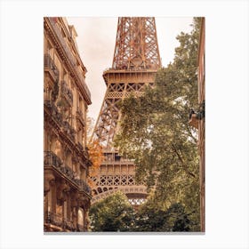 Eiffel Tower Between Buildings And Trees Paris Canvas Print