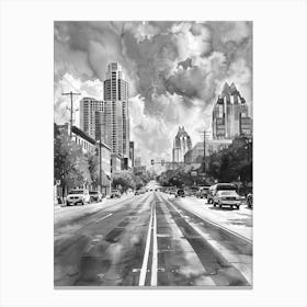 South Congress Avenue Austin Texas Black And White Watercolour 4 Canvas Print