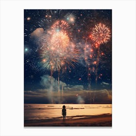cosmic fireworks over a beach Canvas Print