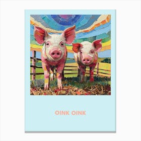 Oink Oink Pig Rainbow Poster 2 Canvas Print