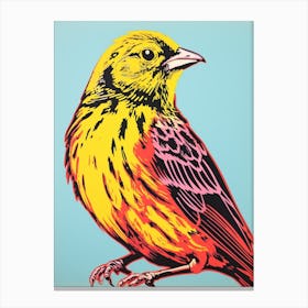 Andy Warhol Style Bird Yellowhammer 4 Canvas Print