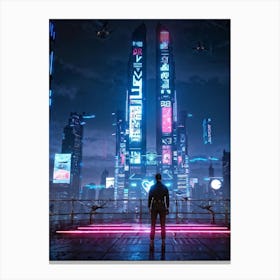 Artificial Intelligence Embodied In A Sleek Towering Structure With Neon Circuit Patterns Neon Lit (2) Canvas Print