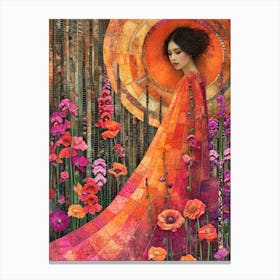 Lady in a Field of Flowers. Gustav Klimt Style Canvas Print