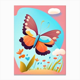 Butterfly Flying In Sky Scandi Cartoon 1 Canvas Print