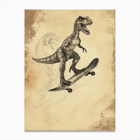 Vintage Gallimimus Dinosaur On A Skateboard  2 Canvas Print