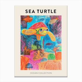 Abstract Rainbow Sea Turtle Underwater Crayon Poster 1 Canvas Print